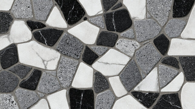 Dark brown terrazzo texture background, polished stone floor with marble chips, seamless granite surface for interior design and architectural rendering