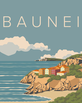 Baunei Sardinia travel poster, cover, banner