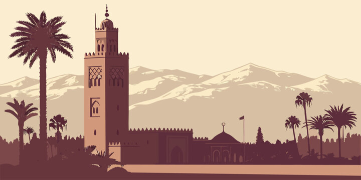 Marrakech City Skyline Vector Art | Koutoubia Minaret & Djemaa el-Fna Silhouette