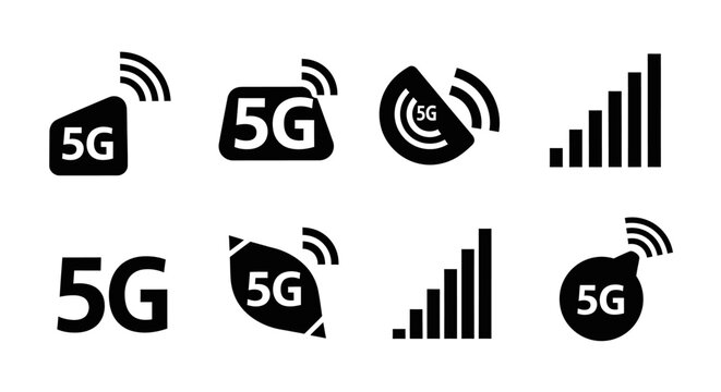 5G Network Signal Icons Set, Wireless Technology, Internet Connection Symbols