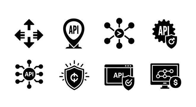 API Integration Icons: Connectivity, Security, Data Flow & Application Programming