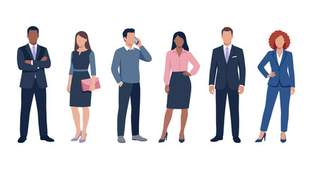 Fototapeta premium Diverse business team members wearing professional office outfits | Multinational cartoon men and women characters | Flat style vector illustration