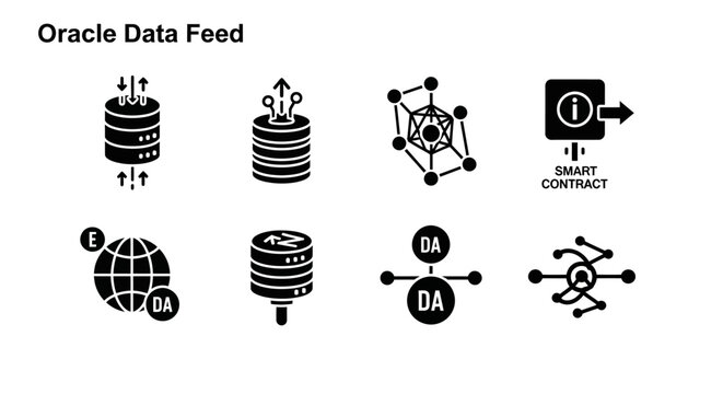 Decentralized Oracle Data Feed Icons: Smart Contracts, Blockchain, DApps