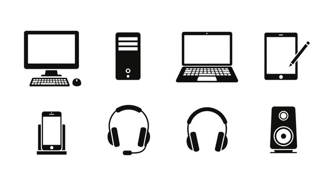Digital Devices and Audio Equipment Icons Set