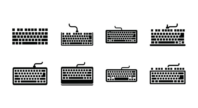 Keyboard Icons Set: Digital Input Devices for Technology and Communication