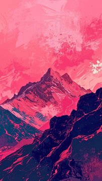 Abstract Mountain Painting Wallpaper with Dramatic Textures and Bold Contrasting Foreground