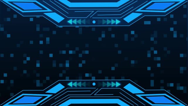 Geometric shapes animation with pixel effect. Geometric shapes abstract blue motion. Geometric shapes modern background on black.