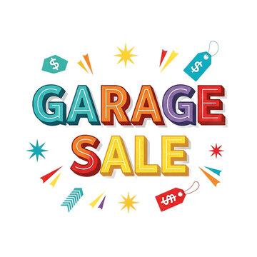 Colorful garage sale typography design isolated on transparent background