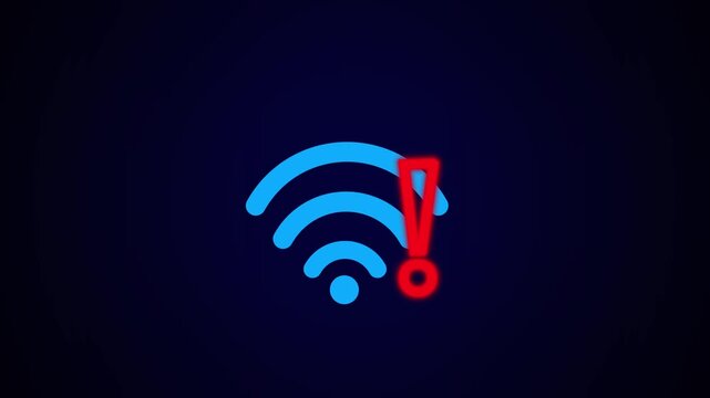 Wifi icon animation with red warning. Wifi icon digital signal alert symbol. Wifi icon technology interface graphic on black background.
