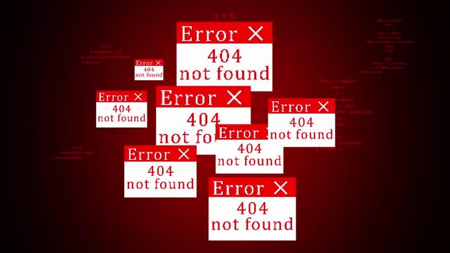 Error message animation with code snippets. Error message digital not found pop-up. Error message technology graphic on black background.