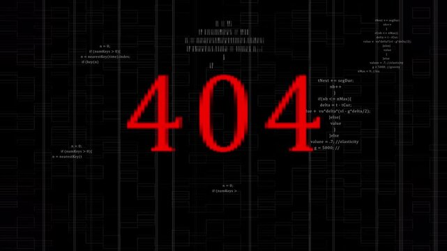 Error message animation with forty four. Error message red digital code warning. Error message technology graphic on black background.