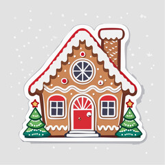 Fototapeta premium Gingerbread House with Christmas Trees and Snowflakes