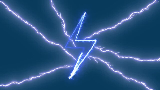 Energy icon animation with electric bolt. Energy icon digital rays and sparks. Energy icon technology graphic on black background.
