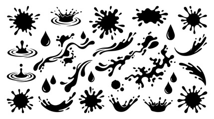 Fototapeta premium Collection of black ink splatters and drops, graphic elements