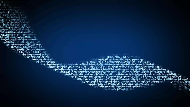 Wave animation with blue geometric shapes. Wave abstract digital motion on black. Wave modern background graphic on black background.