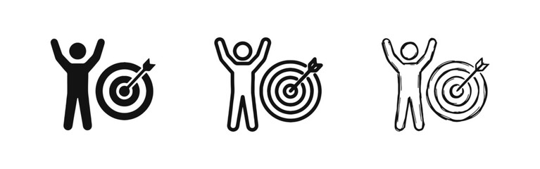 Obraz premium Achievement Goal Success Icon Set - Solid, Outline, and Hand Drawn Sketch Style