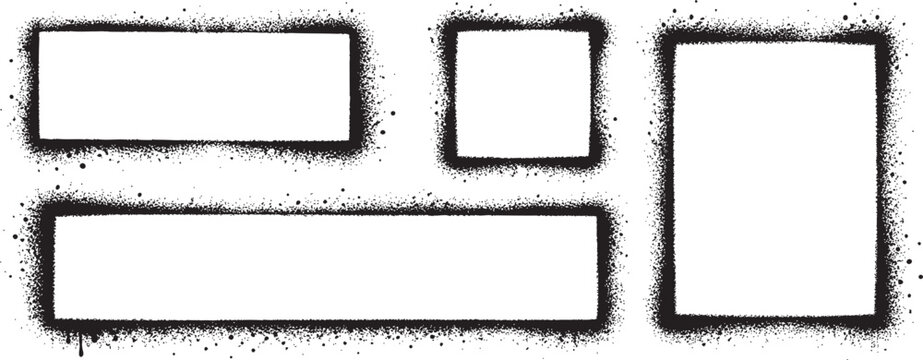 Set of black spray paint graffiti frames isolated on white background