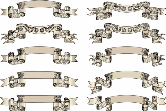 ornate banner collection vintage style decorative ribbons on white background