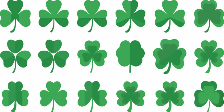 Shamrock collection green clover leaves vector illustration set
