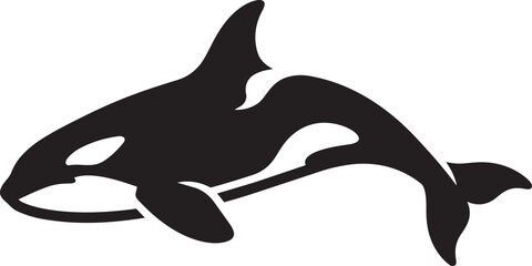 Black and white silhouette of an orca whale a marine mammal icon for ocean conservation and wildlife themes isolated on white © Laiba