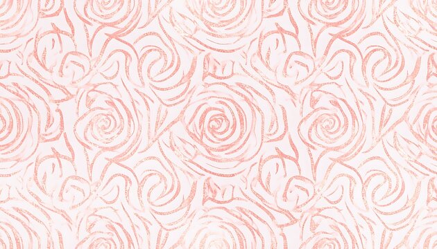 Delicate pattern of stylized rose motifs in a soft, blush-toned palette on a light background. Features seamless and repeating floral design