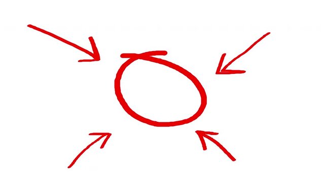 Red Hand-Drawn Circle With Arrows Pointing Inward Annotated Emphasis Highlight On Transparent Background