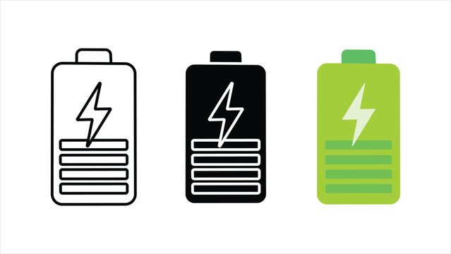 Battery charging icon set outline solid and color vector power level indicator for mobile app ui