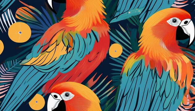 exotic abstract hand drawn pattern with parrots colorful dynamic contemporary seamless pattern quirky unique print