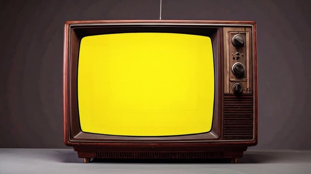 Vintage television set with a green screen display
