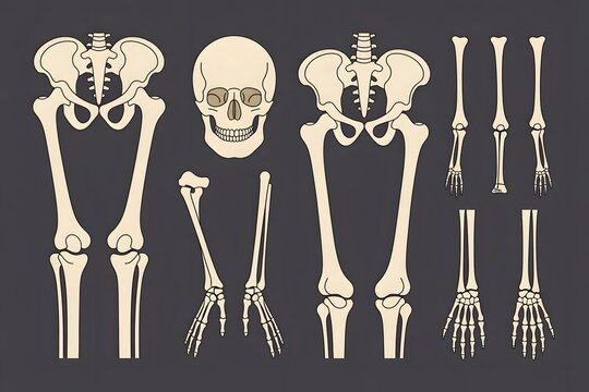 Human skeleton diagram with highlighted bones