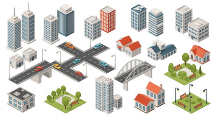Isometric City Buildings and Infrastructure Elements Collection. © Kipen