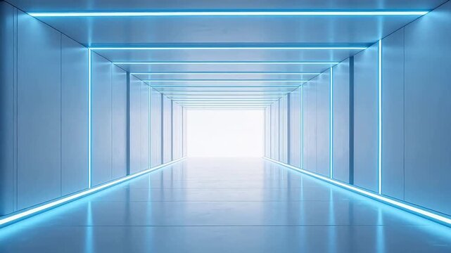 Futuristic corridor with neon lights
