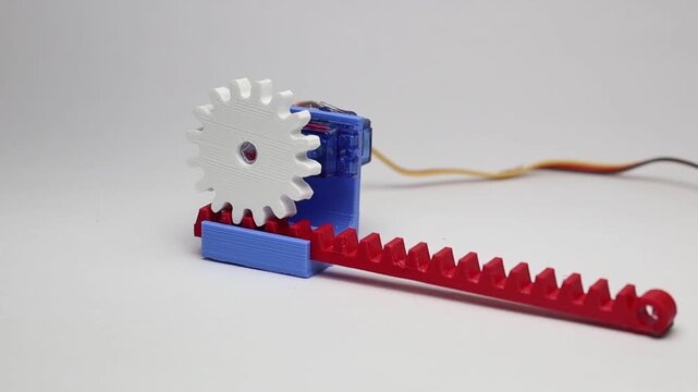 Rack and pinion mechanism using micro servo and 3d printed parts converting rotation motion to linear motion