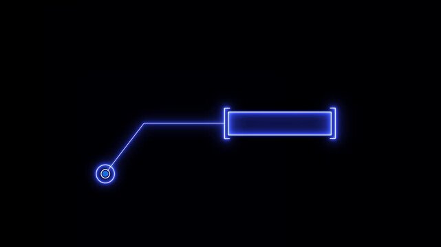 Glowing neon callout lines for text and data showing animation. Blue neon HUD element futuristic callout motion graphics animation on black background