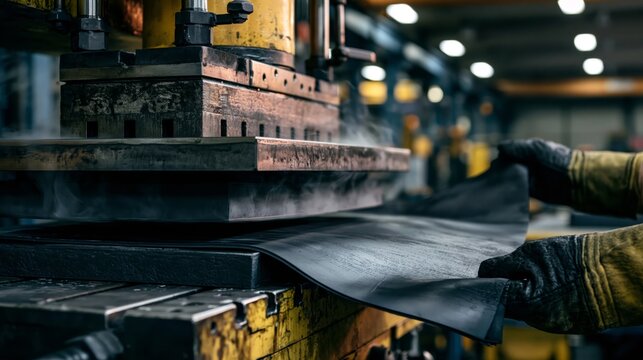 A rubber vulcanization press manufacturing process.