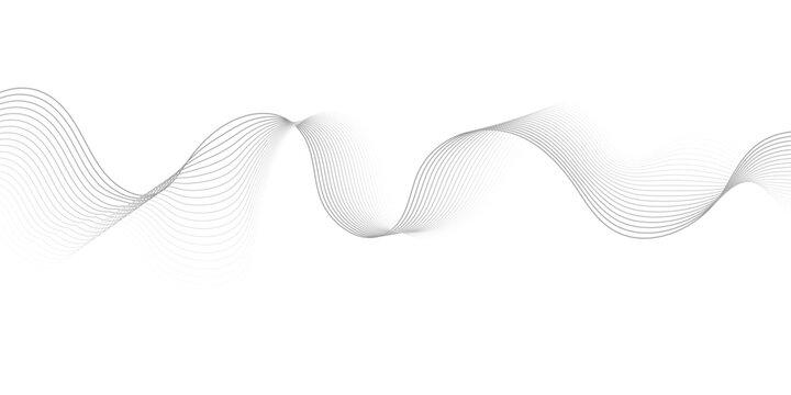 Vector Abstract crave wavy thin blend line on gray and white gradient Technology, data science, geometric border. Isolated on white wave element glowing wave background.