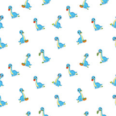  seamless pattern featuring charming blue brachiosaurus dinosaurs in a clean repeat layout © annang