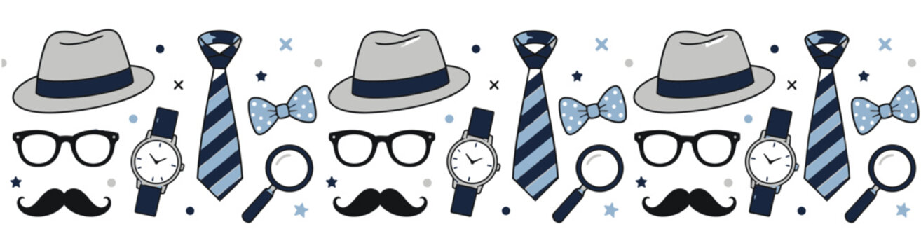Fathers Day Accessories Doodle Pattern.