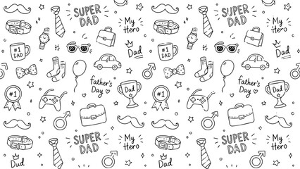Fathers Day doodle pattern with various dad related items. © Kasasagi