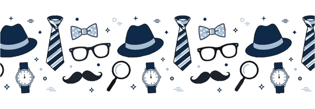 Mens fashion accessories seamless pattern vintage style.