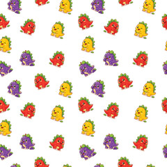 seamless pattern featuring colorful baby dinosaur characters with a cheerful cartoon look © annang