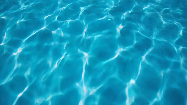 Clear turquoise blue water surface with shimmering sunlight caustics gentle ripples and bright light reflections creating dynamic patterns