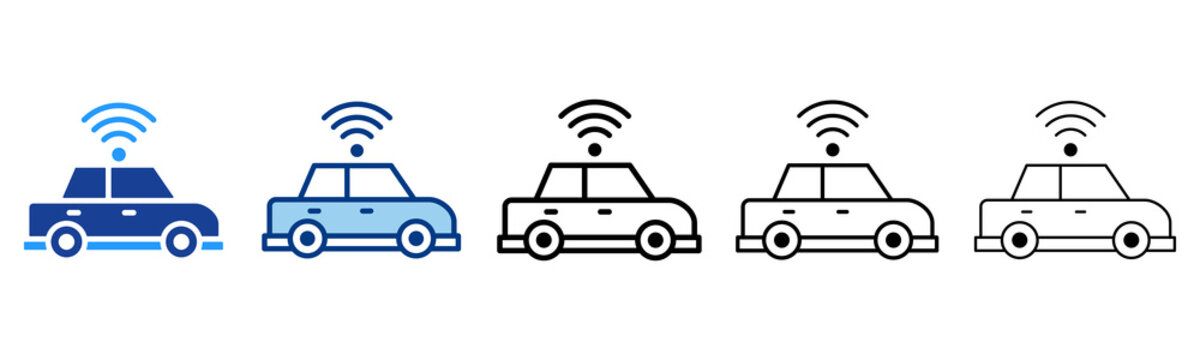 Smart Car  Icon In Different Color And Outline Style 