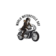Obraz premium A woman rides a motorcycle on World Motorcycle Day outdoors.