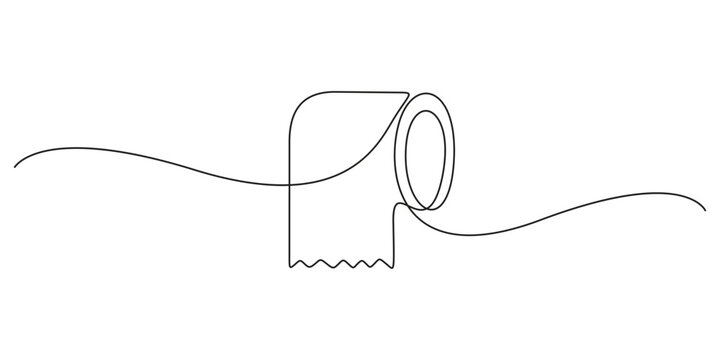 
Minimalist Continuous One Line Drawing of a Toilet Paper Roll, Representing Hygiene, Bathroom Essentials, and Household Supplies