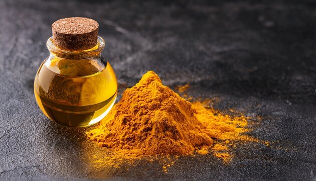 turmeric powder and oil on a dark textured surface
