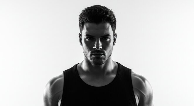 Focused young adult male athlete.