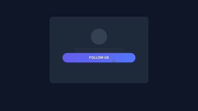 Mouse Cursor Clicking a Follow Us Button on a Minimalist Social Media Profile Card in Dark Mode Style