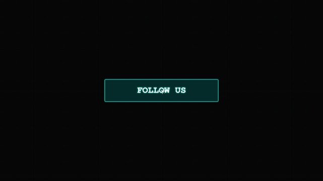 Animated Retro Cyberpunk Follow Us Button Clicking and Changing to Following with Neon Glow on Dark Grid Background