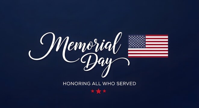 memorial day greeting card with american flag and elegant calligraphy on dark blue background
